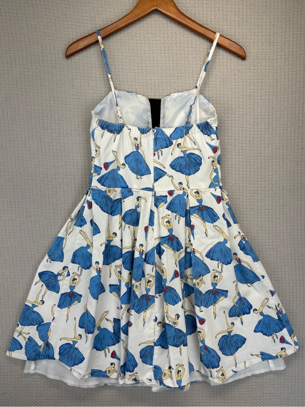 Kling Spaghetti Strap Blue Ballerina Print Mini Dress Sz S Pin Up Retro No Tag - Picture 4 of 7